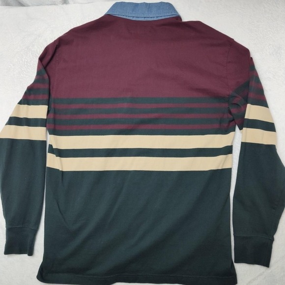 Abercrombie & Fitch Rugby Shirt Mens Medium Tall Maroon Green Stripe Oversized - Picture 5 of 10